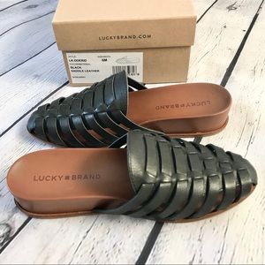 LUCKY BRAND Doerid Black Leather Slides Sz 6 NIB